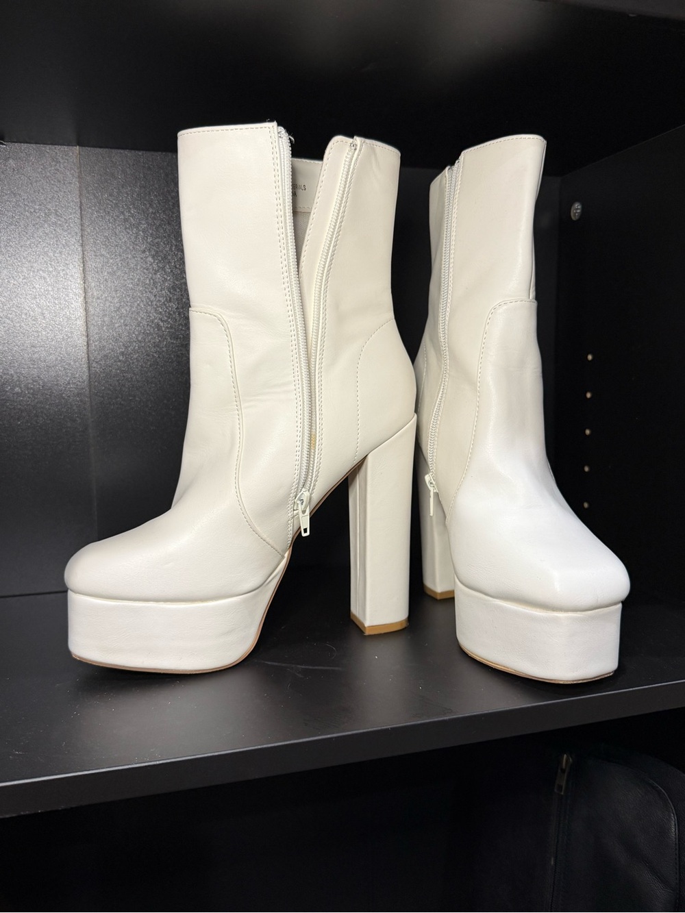 White Platform High-Heel Ankle Boots